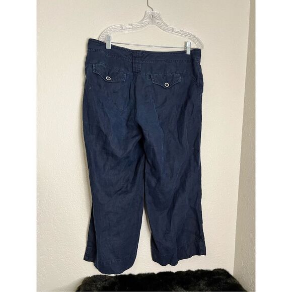 Cabi Linen Crop Pants Navy Blue Nautical Beach Capri Loose Fit Style #192 10 - Picture 3 of 5